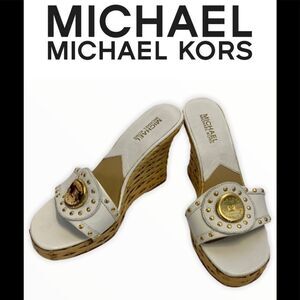 Michael Michael Kors White wedge gold logo sandal